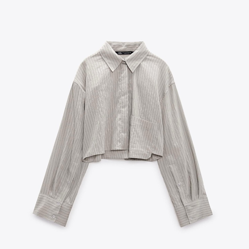 Zara STRIPED CROP SHIRT xs